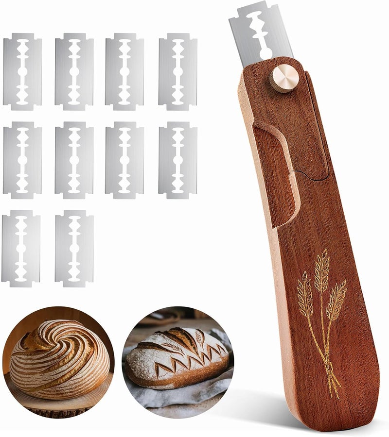 Drcomtruing Bread Lame Dough Scoring Tool, Upgrade Bread Scoring Tool for Sourdough Bread Baking, Sourdough Scoring Tool for Homemade With 10 Razor Blades (Reddish Brown) - Image 1
